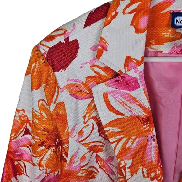 Notches Women's Blazer Pink Orange Bold Floral Ribbon Accent Size XLarge - Picture 3 of 10